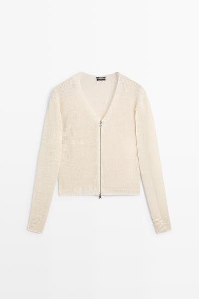 Massimo Dutti Кардиган на молнии из 100% льняного трикотажа
