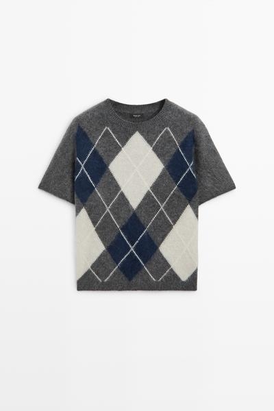 Massimo Dutti Джемпер с коротким рукавом из шерсти и кашемира с узором аргайл купить с доставкой.