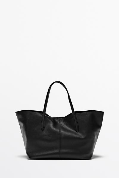 Massimo Dutti Сумка-тоут из средней кожи наппа