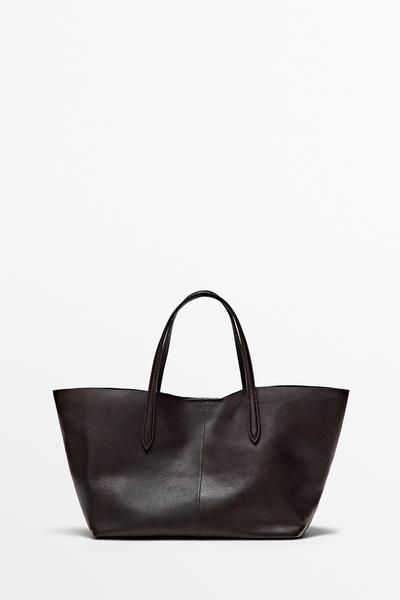 Massimo Dutti Средняя сумка-тоут из кожи наппа