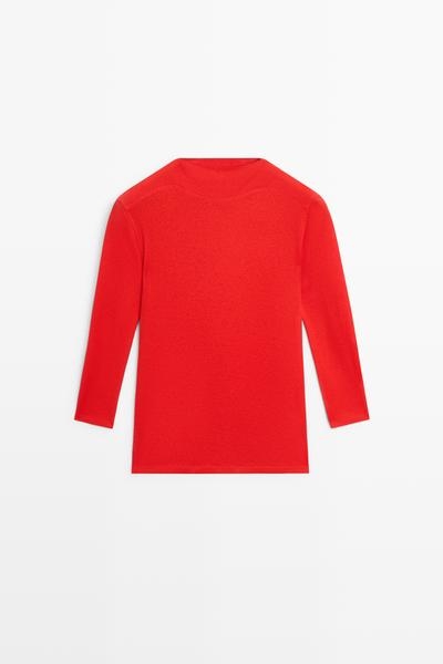 Massimo Dutti Футболка с воротником стойкой и рукавами до локтя