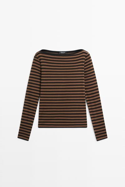 Massimo Dutti Футболка в полоску с вырезом-лодочкой из 100% хлопка купить с доставкой.