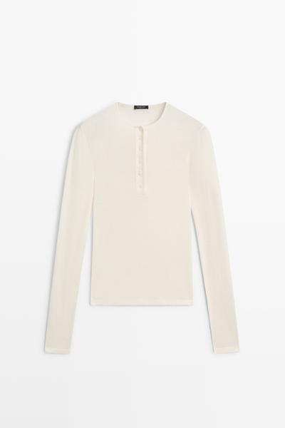 Massimo Dutti Футболка-хенли с длинным рукавом из хлопка и кашемира