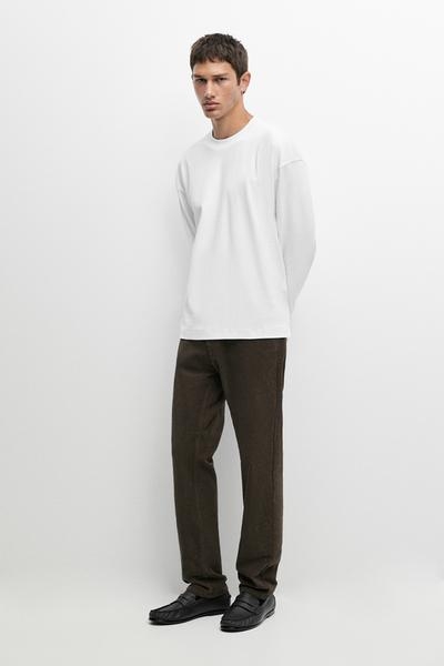 Massimo Dutti Футболка в стиле «бокси» с длинными рукавами из 100% хлопка