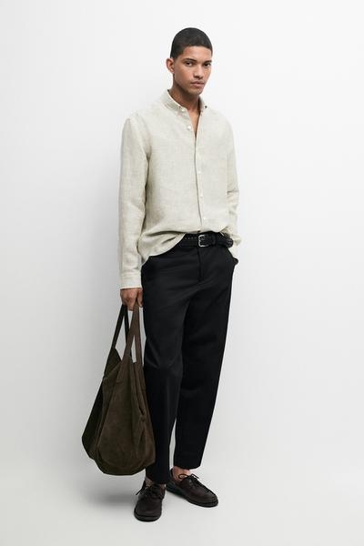 Massimo Dutti Рубашка в полоску 100% лен REGULAR FIT купить с доставкой.