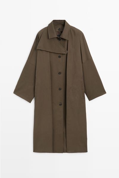 Massimo Dutti Плащ из хлопкового смешанного материала с разрезами купить с доставкой.