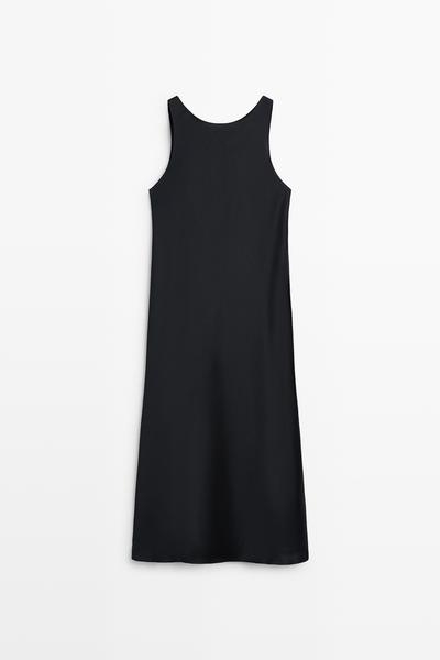 Massimo Dutti Платье-миди из жатого атласа купить с доставкой.