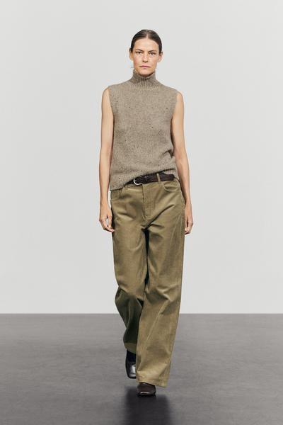 Massimo Dutti Брюки свободного кроя из вельвета с эффектом замши средней посадки