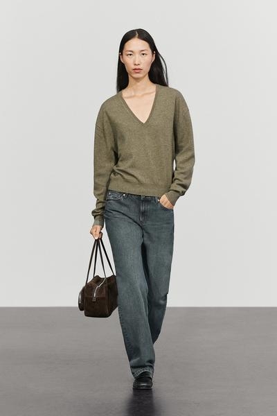 Massimo Dutti Вязаный свитер из смеси шерсти с V-образным вырезом