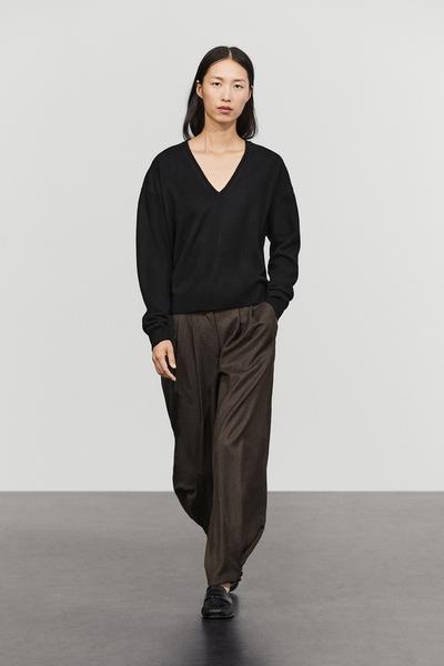 Massimo Dutti Вязаный свитер с V-образным вырезом из шерстяной смеси