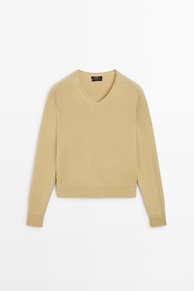 Massimo Dutti Джемпер с V-образным вырезом из 100% шерсти
