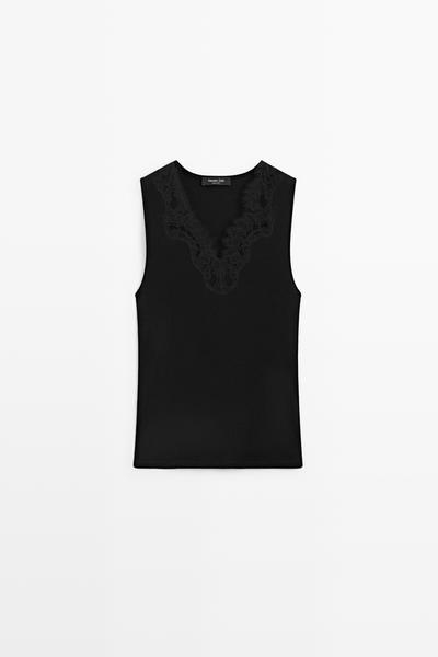 Massimo Dutti Топ без рукавов из хлопка с кашемиром купить с доставкой.