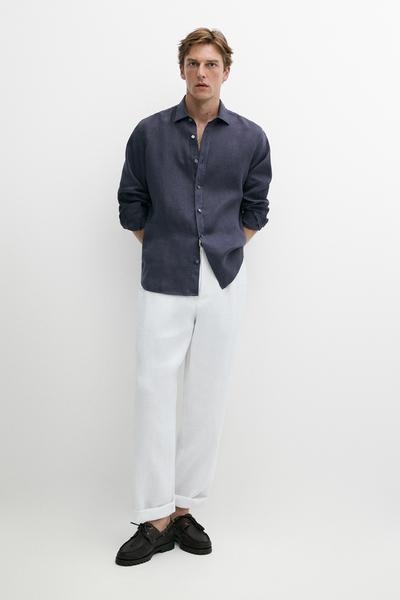 Massimo Dutti Рубашка из 100% льна прямого кроя купить с доставкой.