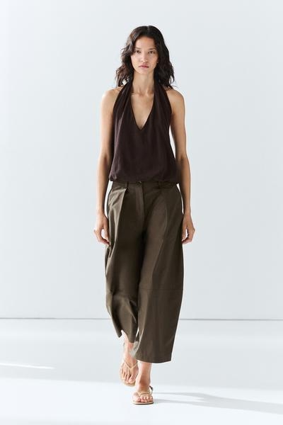 Massimo Dutti Широкие брюки из смесового хлопкового поплина