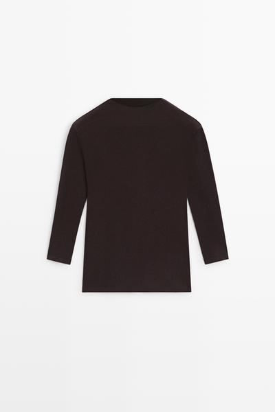 Massimo Dutti Футболка с высоким воротником и рукавами до локтя из хлопкового микса купить с доставкой.