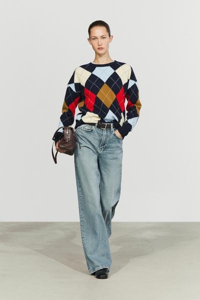 Massimo Dutti Свитер из 100% шерсти с интарсией в виде ромбов купить с доставкой.