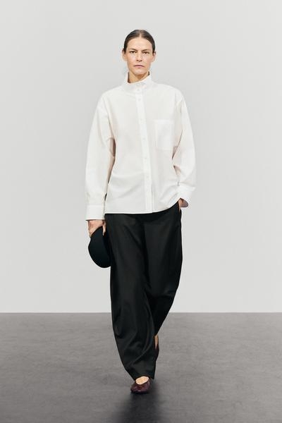 Massimo Dutti Рубашка из поплина с высоким воротником и карманом купить с доставкой.