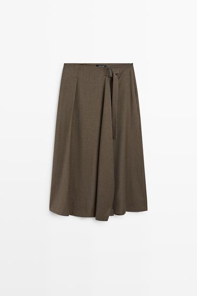 Massimo Dutti Юбка миди с деталью пряжки