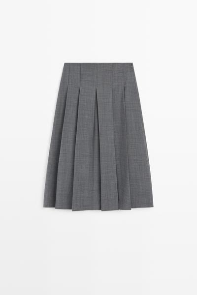 Massimo Dutti Плиссированная миди-юбка из шерстяной смеси купить с доставкой.