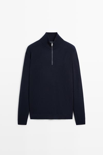 Massimo Dutti Вязаный свитер с имитацией воротника и молнией