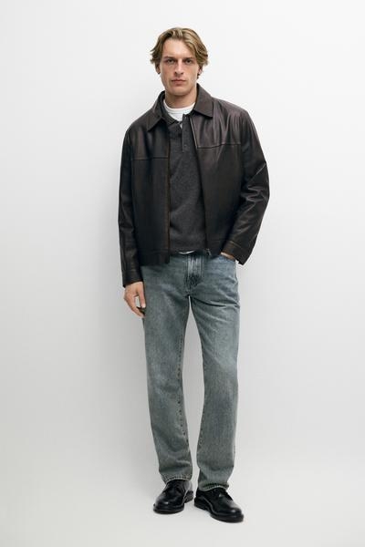 Massimo Dutti Куртка с отделкой из кожи наппа