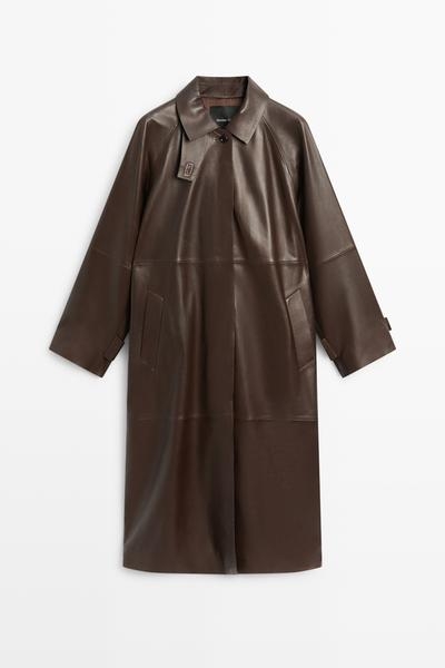 Massimo Dutti Длинное тренч-пальто из кожи наппа