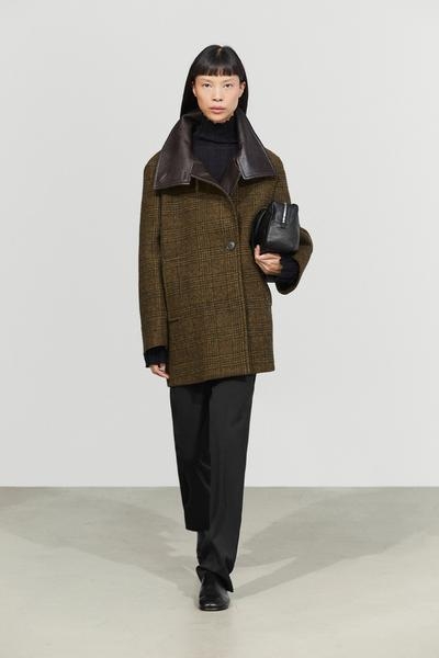 Massimo Dutti Пальто средней длины с контрастной кожаной отделкой
