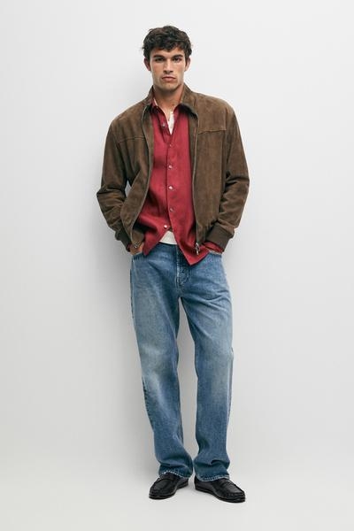 Massimo Dutti Бомбер из комбинированной замши