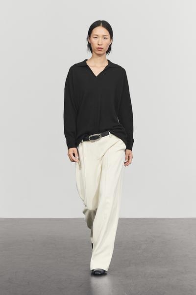 Massimo Dutti Свитер с оверсайз поло из 100% кашемира