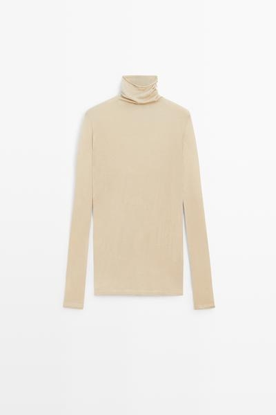 Massimo Dutti Длинный свитер с высокой горловиной, 100% шелк