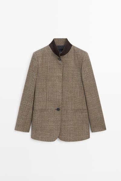 Massimo Dutti Клетчатый пиджак с воротником контрастного цвета