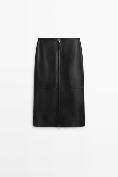 Massimo Dutti Миди-юбка-карандаш из кожи наппа с молнией