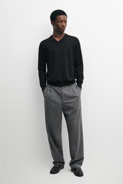 Massimo Dutti Вязаный свитер с V-образным вырезом из хлопкового микса