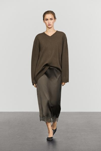Massimo Dutti Атласная юбка миди с кружевом