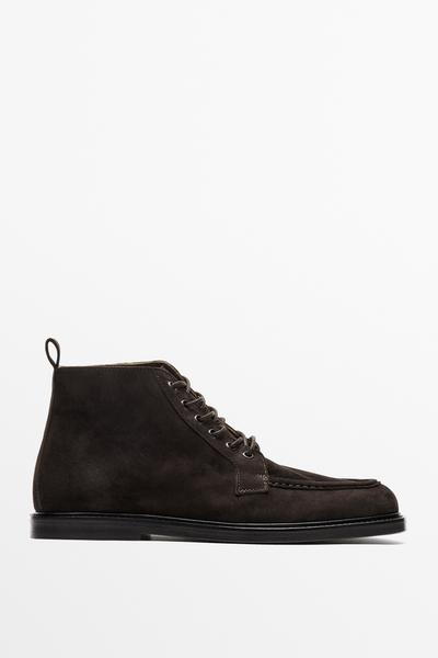Massimo Dutti Мягкие замшевые ботильоны на шнуровке