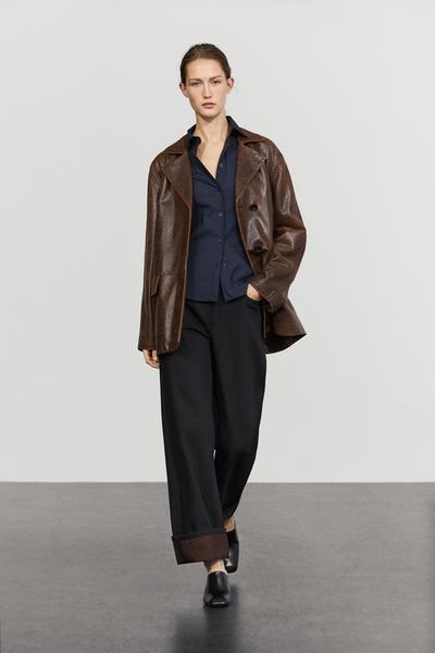 Massimo Dutti Кожаный пиджак с эффектом потертости