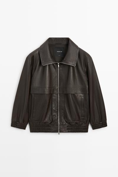 Massimo Dutti Бомбер из кожи наппа с молнией