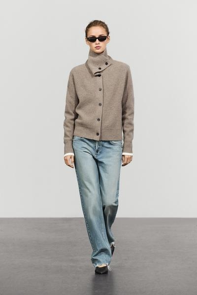 Massimo Dutti Кардиган с фактурной вязкой и воротником-стойкой