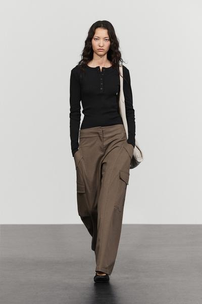 Massimo Dutti Футболка-поло с длинным рукавом из 100% хлопка