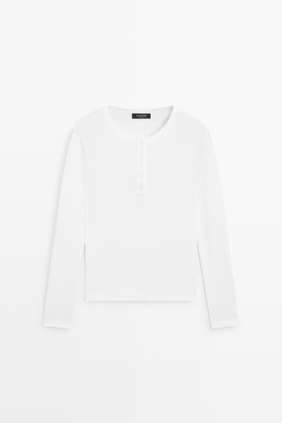 Massimo Dutti Футболка с длинным рукавом HENLEY из 100% хлопка