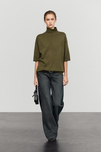 Massimo Dutti Вязаный шерстяной свитер с имитацией воротника-гольфика