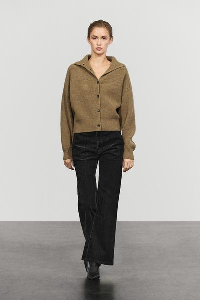 Massimo Dutti Кардиган с воротником-стойкой из 100% шерсти, связанный платочной вязкой