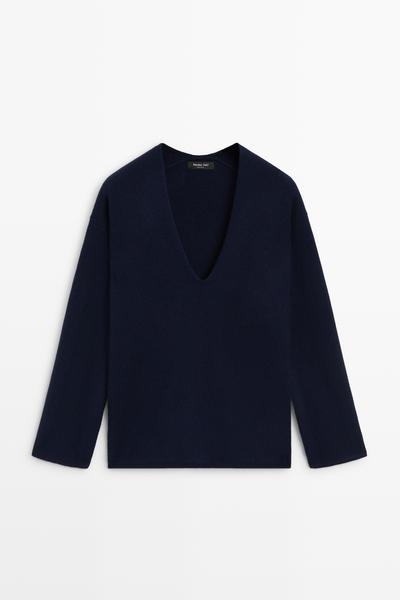 Massimo Dutti Вязаный свитер с V-образным вырезом из шерстяной смеси
