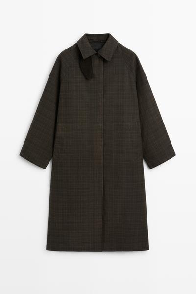 Massimo Dutti Длинное клетчатое пальто-тренч из 100% хлопка