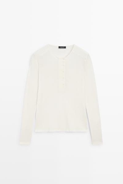 Massimo Dutti Футболка с длинным рукавом HENLEY из 100% хлопка с утеплёнными плечами купить с доставкой.