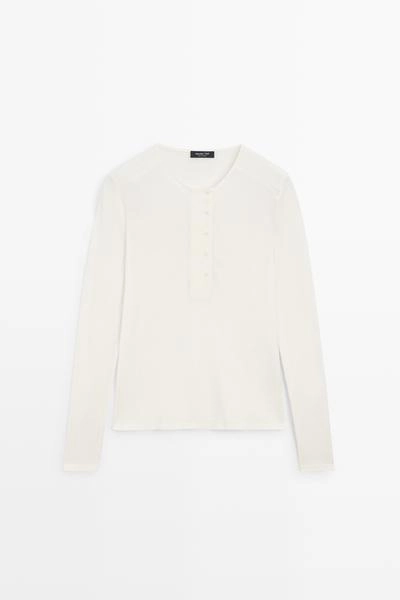 Футболка с длинным рукавом henley из 100% хлопка с утеплёнными плечами- Заказать в России