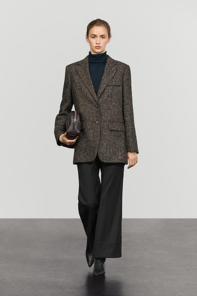 Massimo Dutti Блейзер из замши и шерсти с узором «ёлочка»