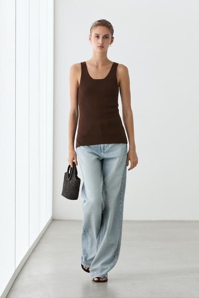 Massimo Dutti Женская майка из хлопкового рибана купить с доставкой.
