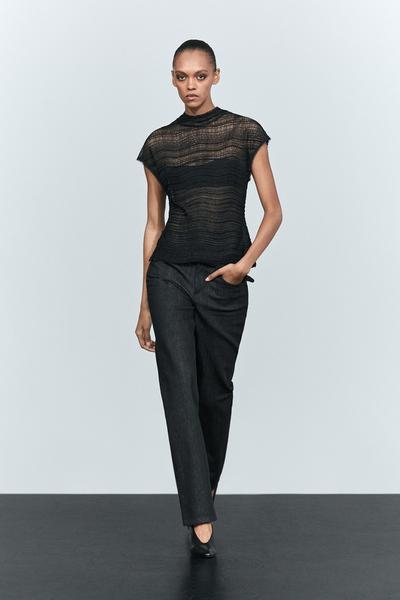 Massimo Dutti Топ с высоким воротником и вышивкой из бусин купить с доставкой.