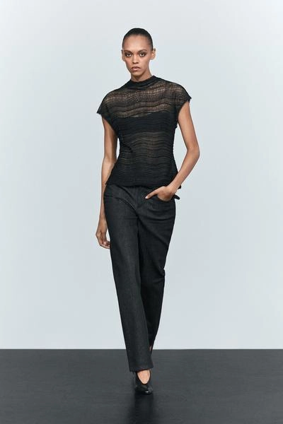 Massimo Dutti Топ с высоким воротником и вышивкой из бусин